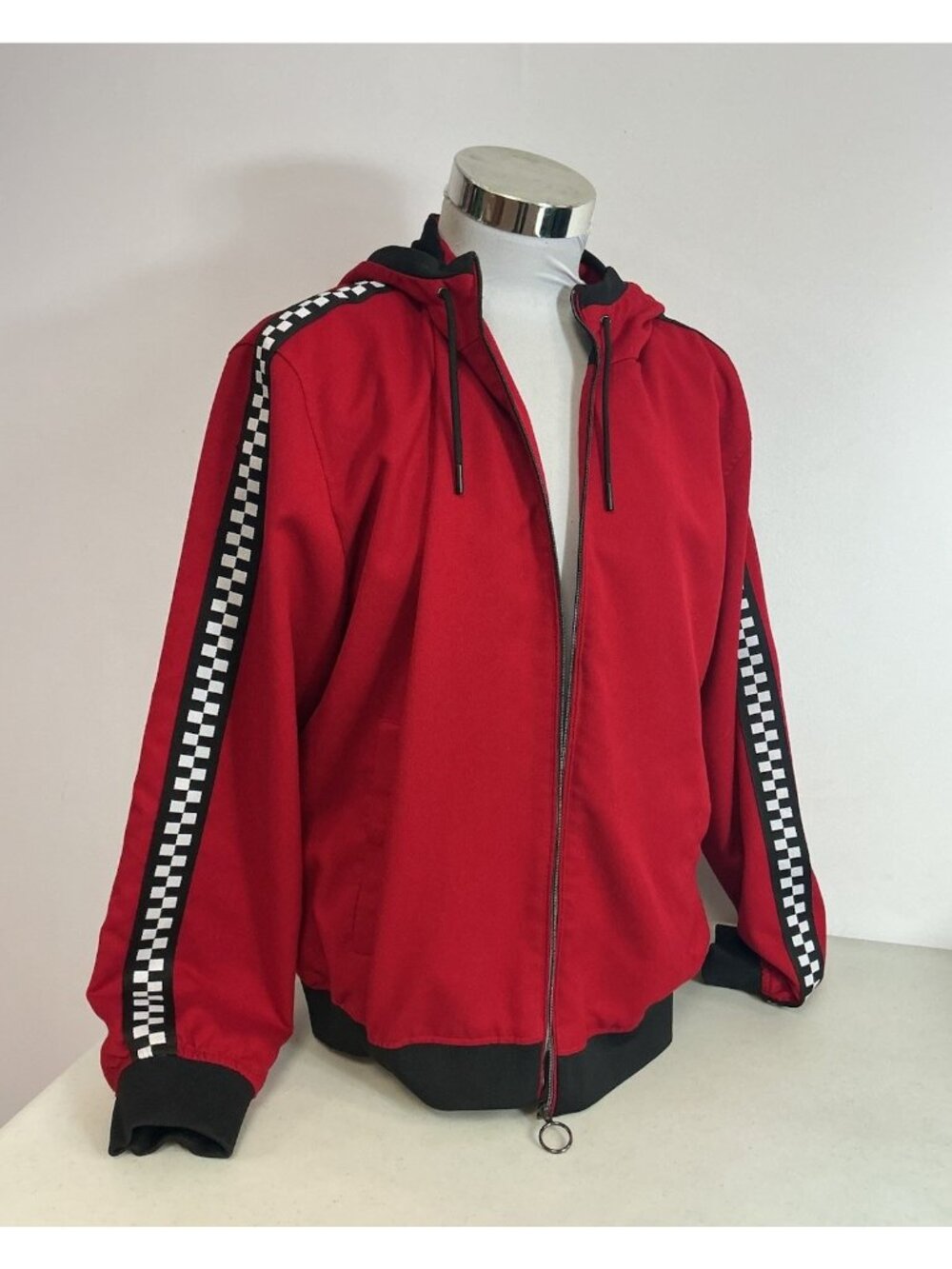 Zara Checkered Racing Jacket Hooded Mens XL